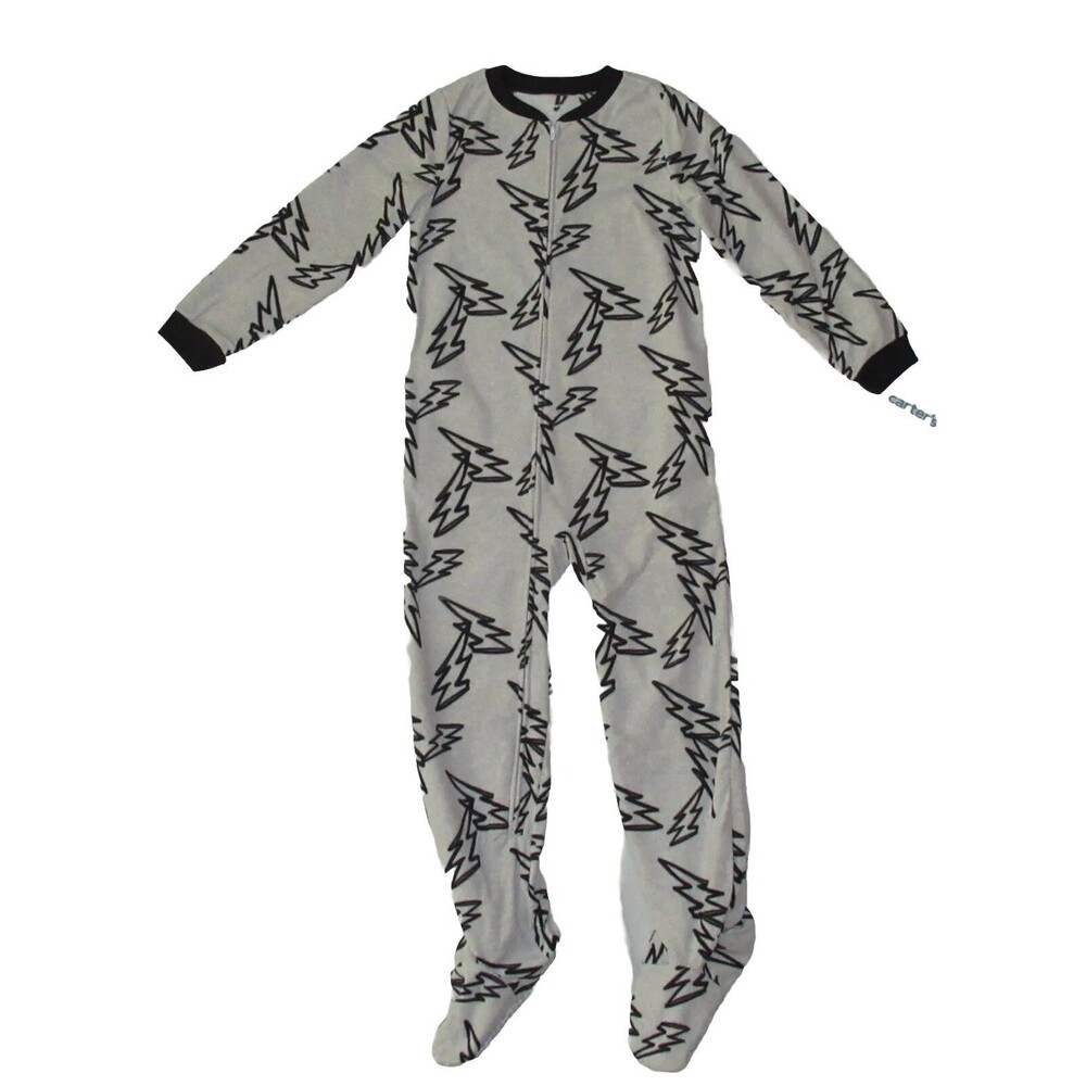 Carters Fleece Footed pajama Blanket Sleeper Sz 10 Lightning Bolt Gray